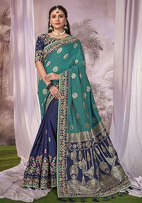 Green Woven Banarasi Silk Saree Set