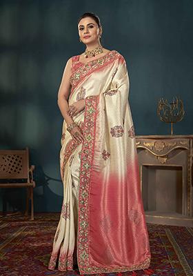 Red Digital Print Embroidered Kanjivaram Silk Saree Set