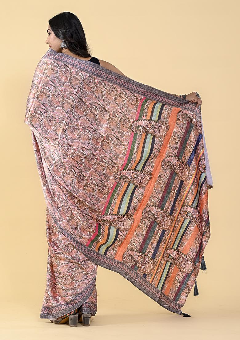 Multicolor Kalamkari Digital Print Satin Silk Saree Set