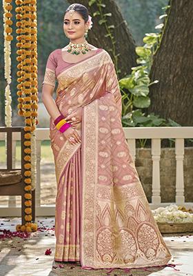 Off Wine Woven Silk Saree Set