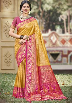 Yellow Woven Banarasi Silk Saree Set