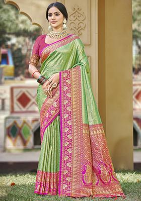 Green Woven Banarasi Silk Saree Set