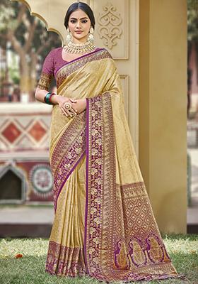 Golden Woven Banarasi Silk Saree Set
