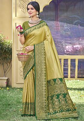 Mint Green Woven Banarasi Silk Saree Set