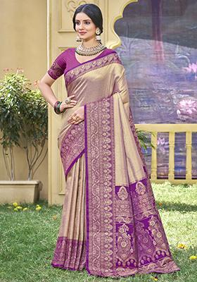 Wine Woven Banarasi Silk Saree Set