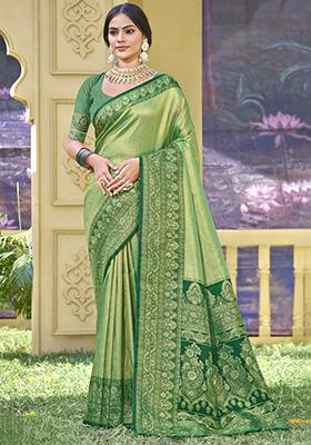 Green Woven Banarasi Silk Saree Set