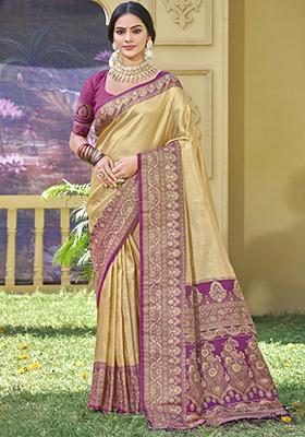 Golden Woven Banarasi Silk Saree Set
