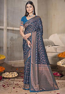 Rama Blue Woven Silk Saree Set