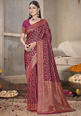 Wine Woven Silk Saree Set