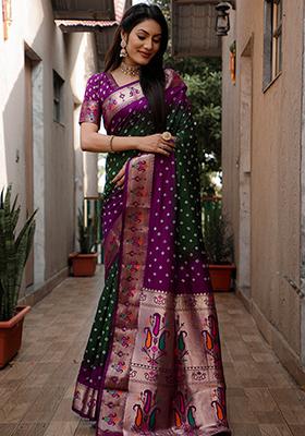 Green Bandhani Print Silk Saree Set