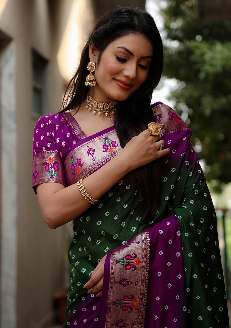 Green Bandhani Print Silk Saree Set