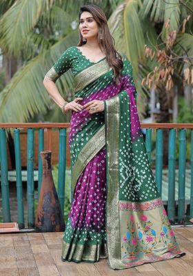 Green Bandhani Print Silk Saree Set