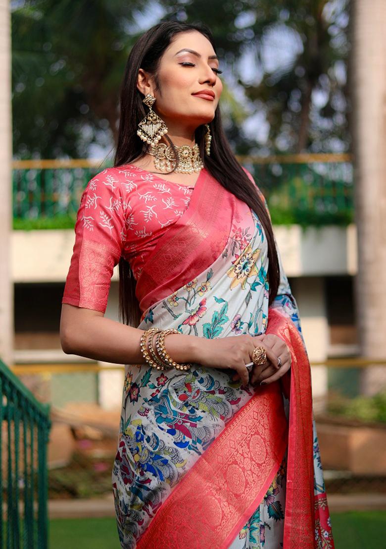 Pink digital print Silk Saree Set