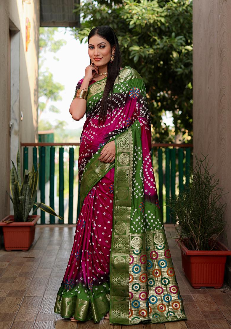 Green Meenakari Work Silk Saree Set