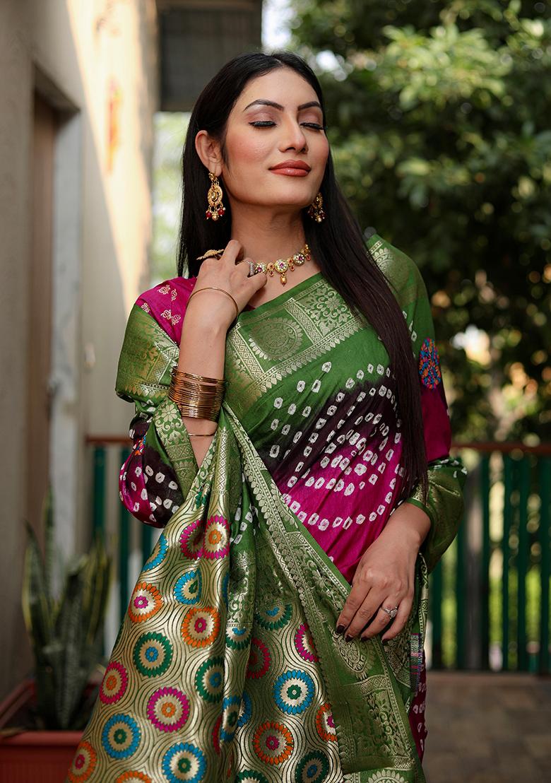 Green Meenakari Work Silk Saree Set