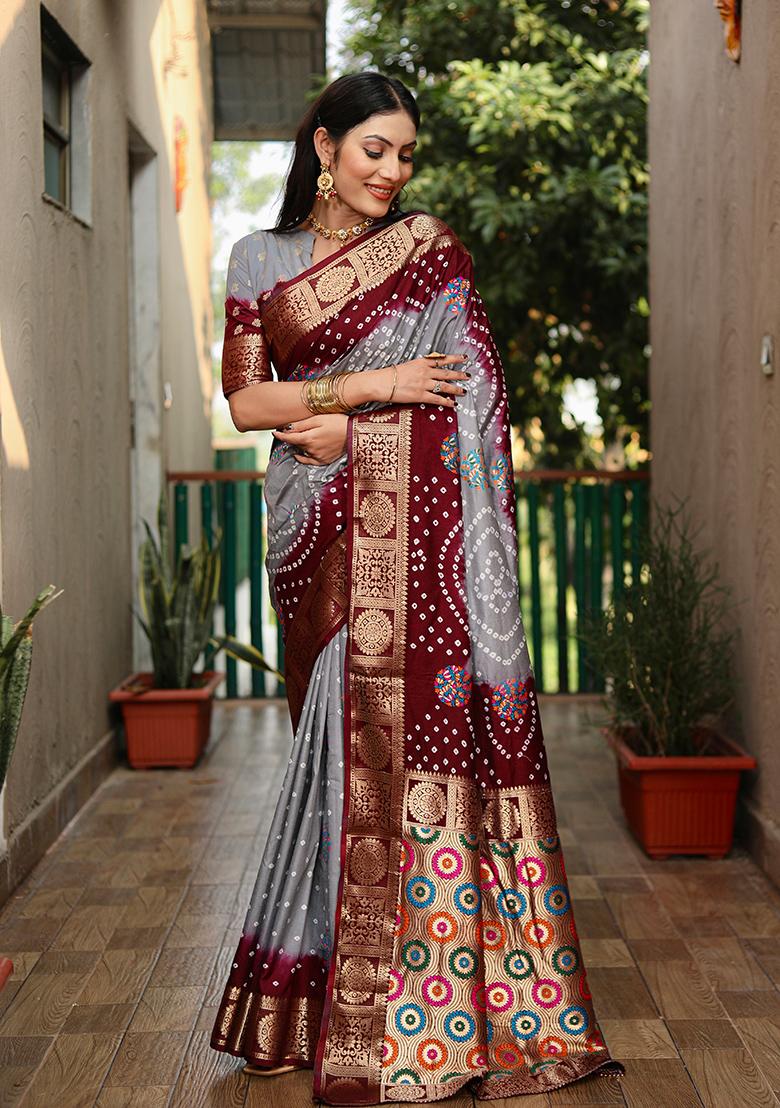 Grey Meenakari Work Silk Saree Set