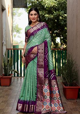 Light Green Meenakari Work Silk Saree Set