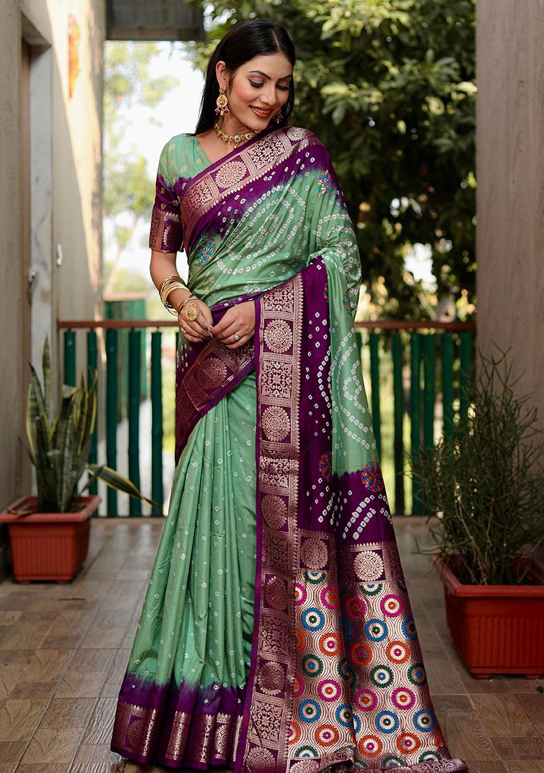 Light Green Meenakari Work Silk Saree Set