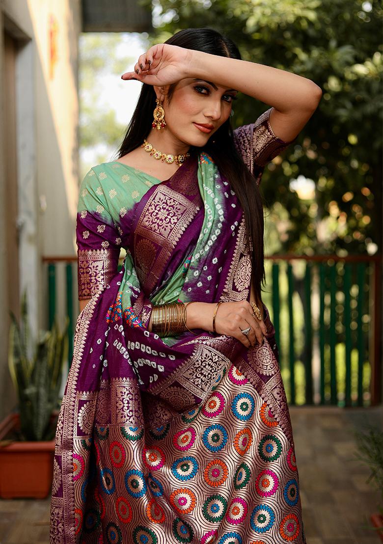 Light Green Meenakari Work Silk Saree Set