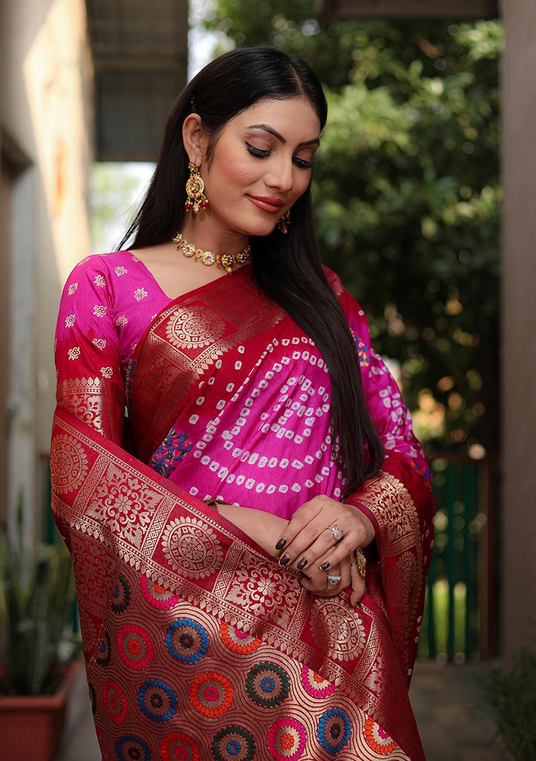 Magenta Meenakari Work Silk Saree Set