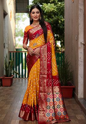 Yellow Meenakari Work Silk Saree Set