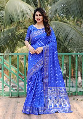 Royal Blue Bandhani Print Silk Saree Set