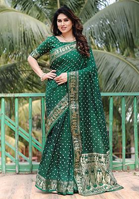 Green Bandhani Print Silk Saree Set