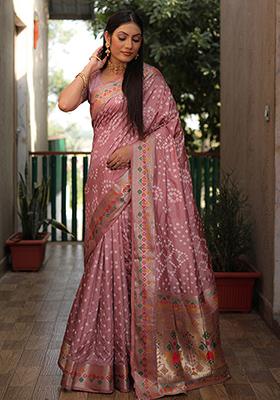 Light Pink Printed Silk Saree Set