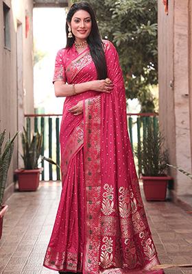 Carrot Red Bandhani Print Silk Saree Set