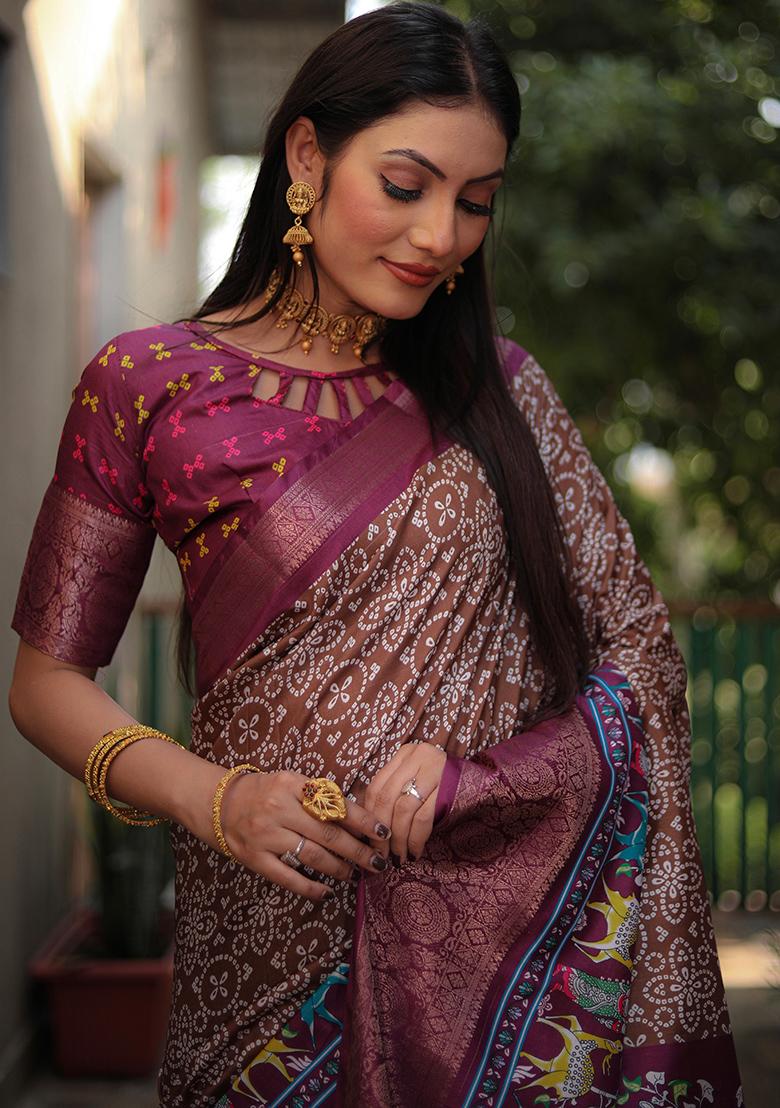 Maroon Kalamkari Print Silk Saree Set