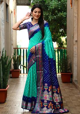 Blue Zari Work Silk Saree Set