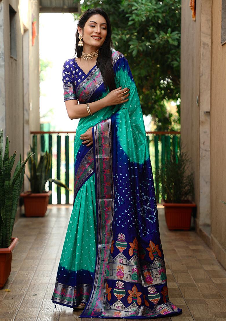 Blue Zari Work Silk Saree Set
