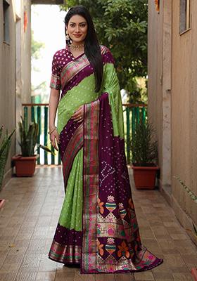 Light Green Zari Work Silk Saree Set