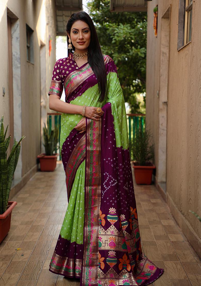 Light Green Zari Work Silk Saree Set
