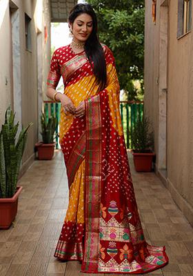 Orange Zari Work Silk Saree Set