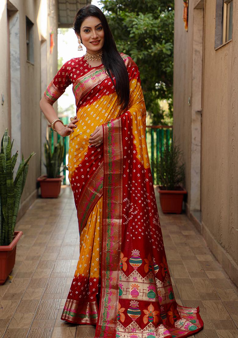 Orange Zari Work Silk Saree Set