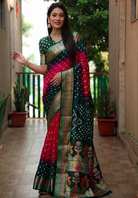 Pink Zari Work Silk Saree Set