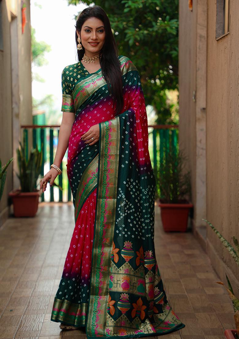 Pink Zari Work Silk Saree Set