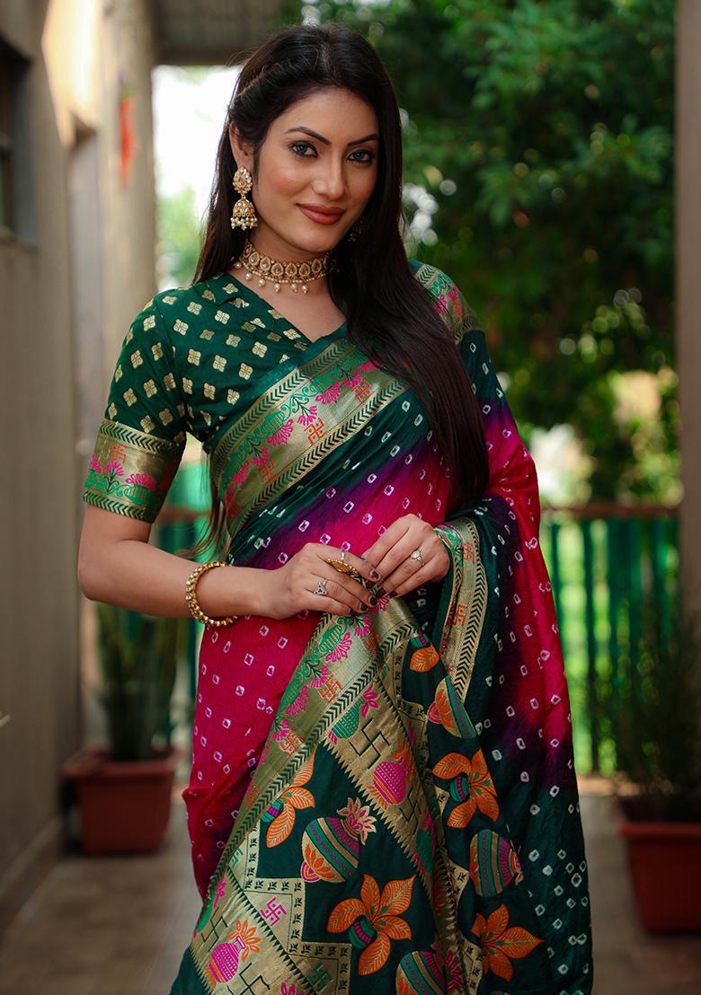 Pink Zari Work Silk Saree Set