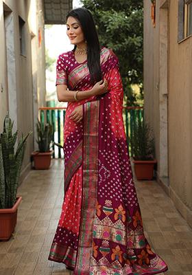 Rani Pink Zari Work Silk Saree Set