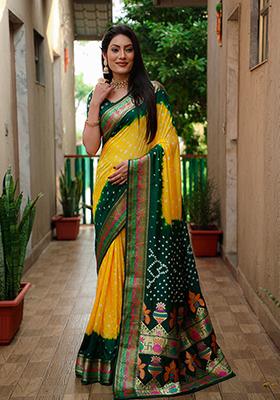 Yellow Zari Work Silk Saree Set