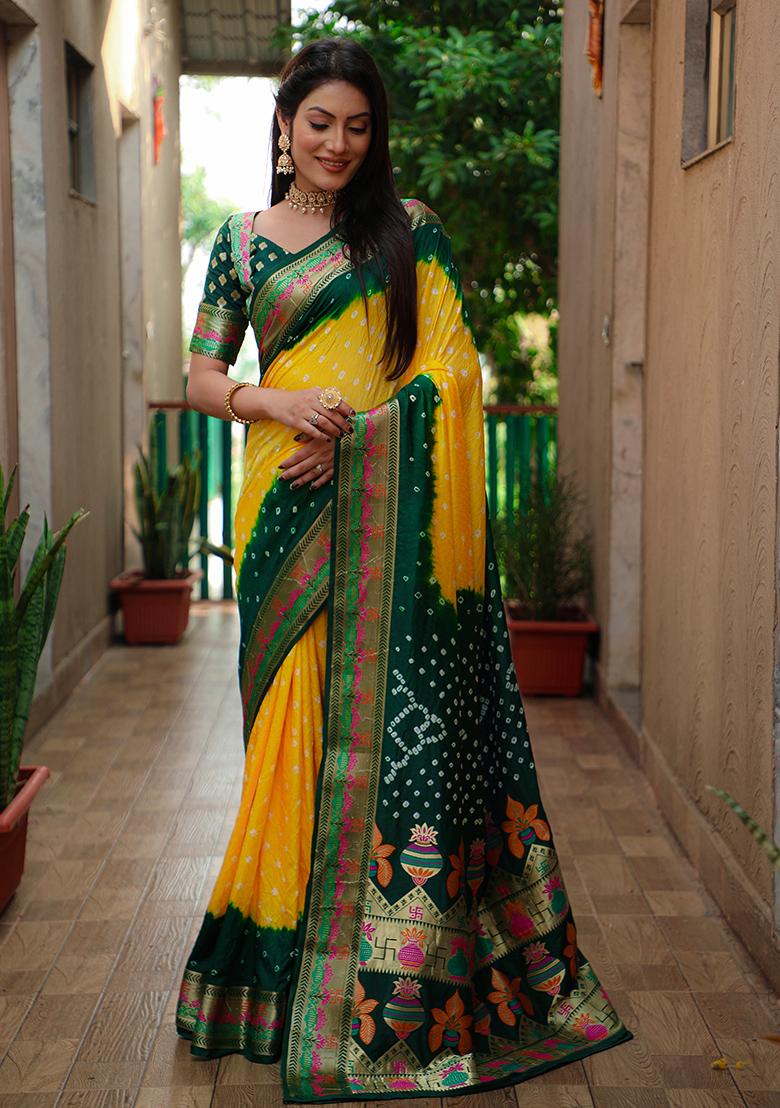 Yellow Zari Work Silk Saree Set