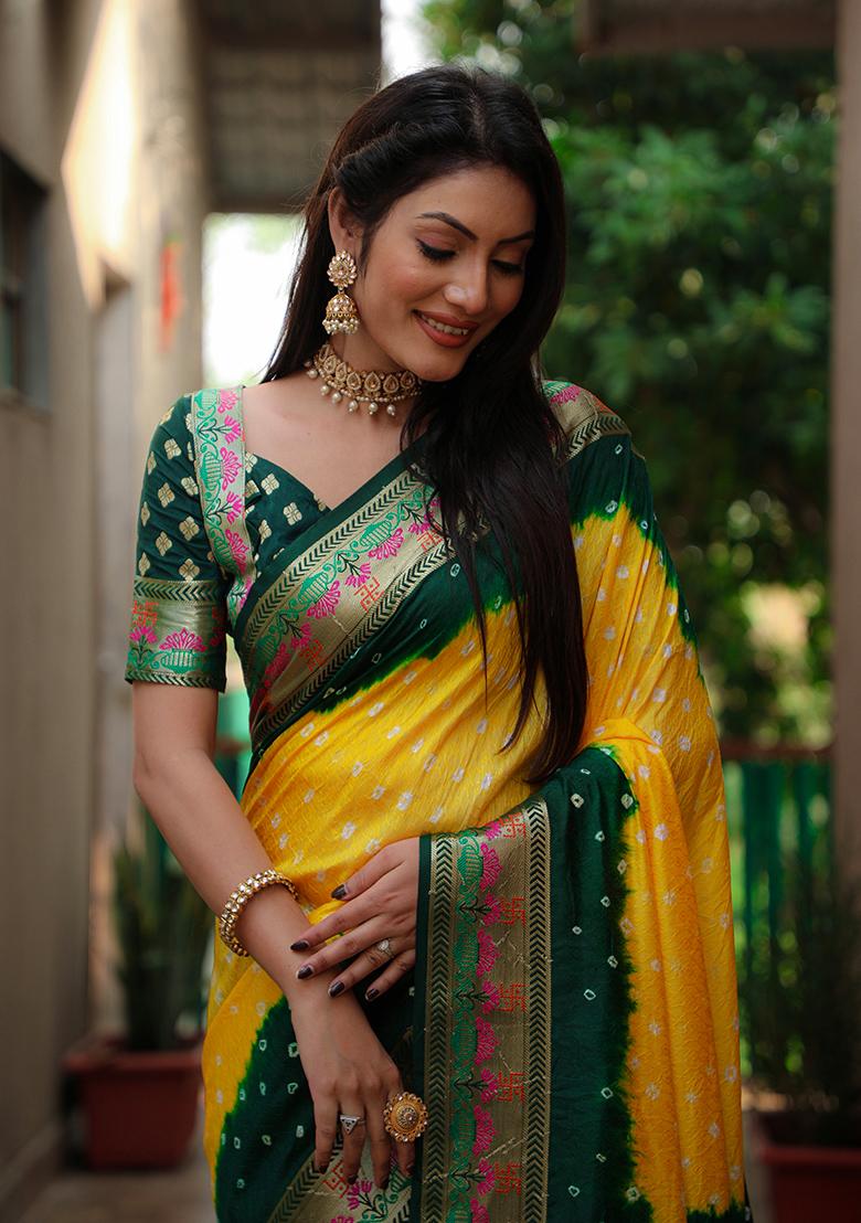 Yellow Zari Work Silk Saree Set