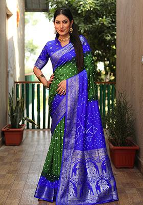 Dark Blue Zari Work Silk Saree Set