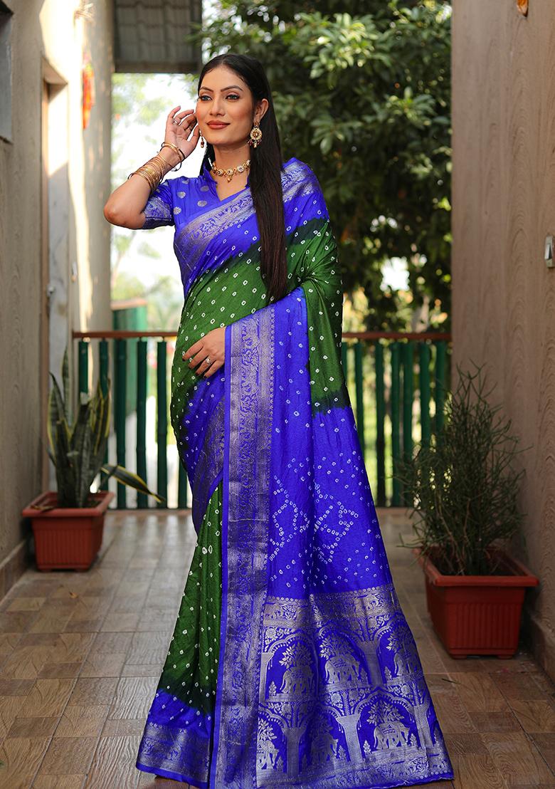 Dark Blue Zari Work Silk Saree Set
