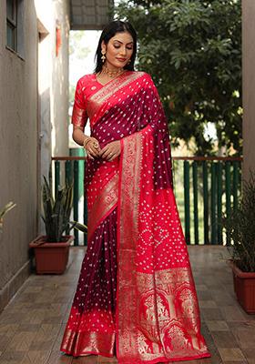 Maroon Zari Work Silk Saree Set