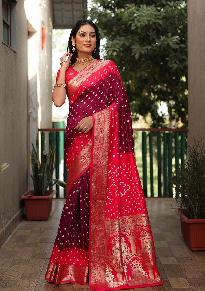 Maroon Zari Work Silk Saree Set