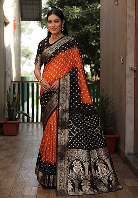 Orange Zari Work Silk Saree Set