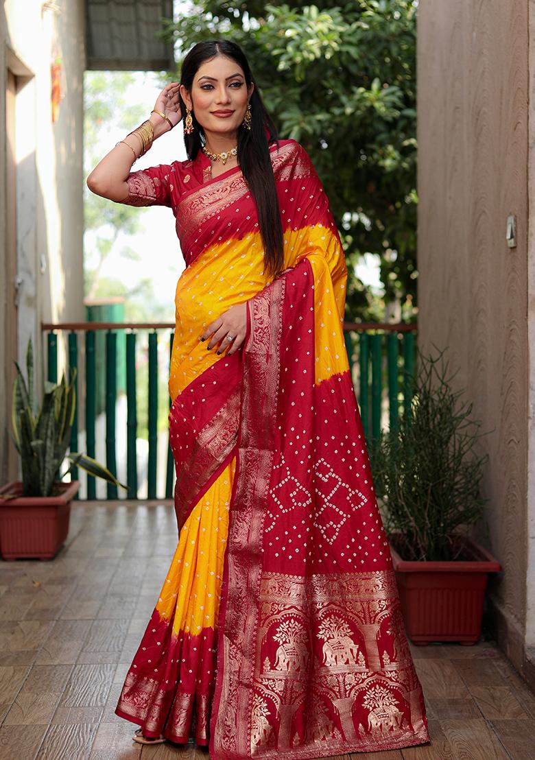 Red Zari Work Silk Saree Set