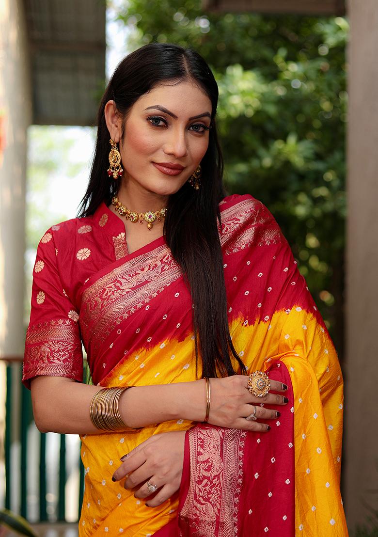 Red Zari Work Silk Saree Set